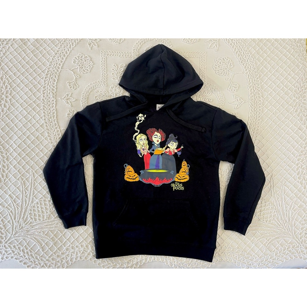 Disney Hocus Pocus Halloween Hoodie Sweatshirt Black Womens L Witchy Halloween